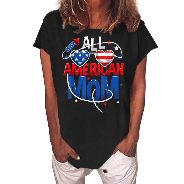 All American Mom 4Th Of July Mothers Women Mommy Family  Women's Loosen Crew Neck Short Sleeve T-Shirt