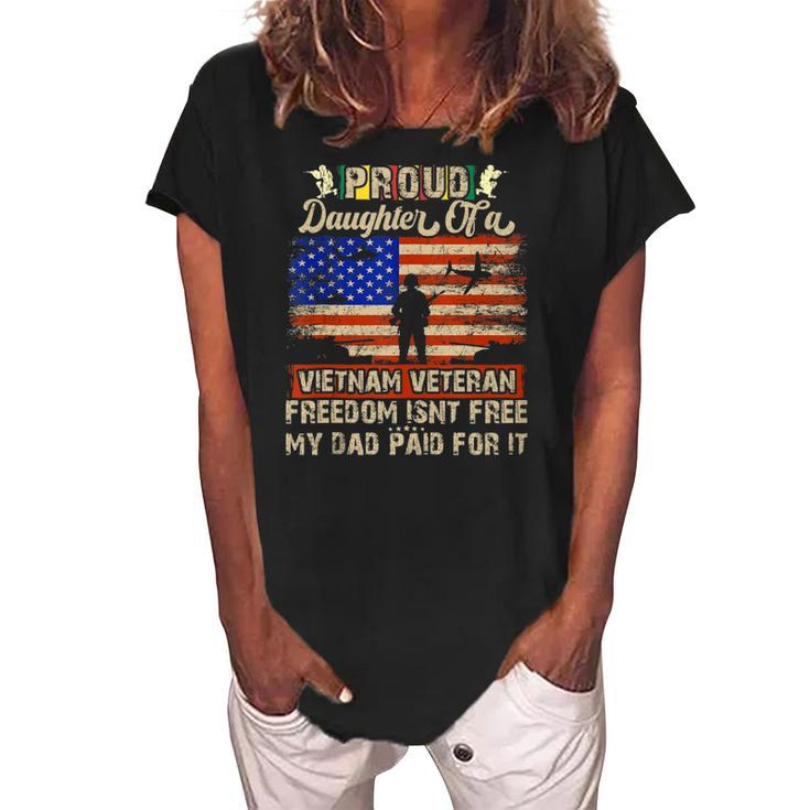 Army Military Navy - Proud Daughter Of A Vietnam Veteran  Women's Loosen Crew Neck Short Sleeve T-Shirt