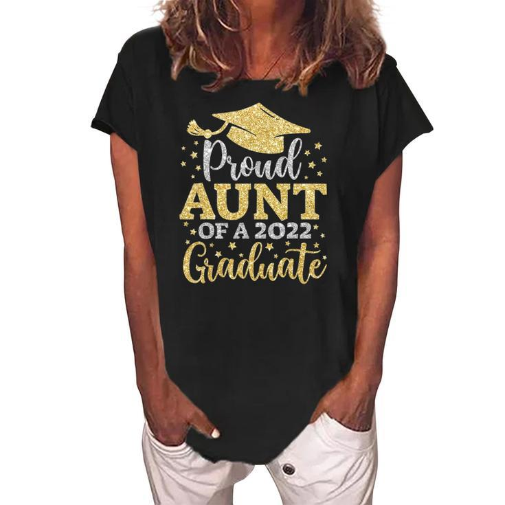 Aunt Senior 2022 Proud Aunt Of A Class Of 2022 Graduate Women's Loosen Crew Neck Short Sleeve T-Shirt