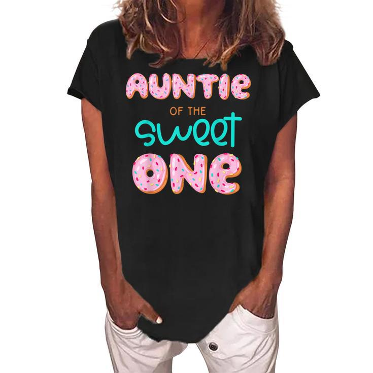 Auntie Of The Sweet One First Birthday Matching Family Donut  Women's Loosen Crew Neck Short Sleeve T-Shirt
