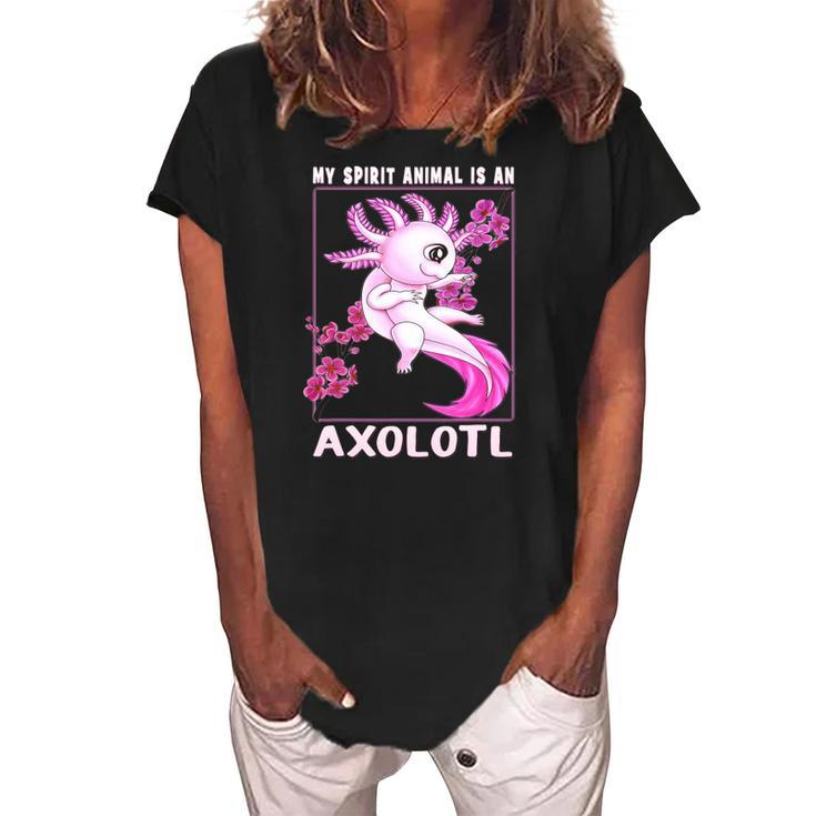 Axolotl Is My Spirit Animal Cherry Blossom Girls Boys Womens Women's Loosen Crew Neck Short Sleeve T-Shirt