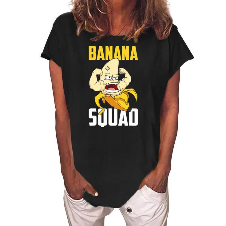 Banana Squad Funny Bananas Fruit Costume Team Women's Loosen Crew Neck Short Sleeve T-Shirt