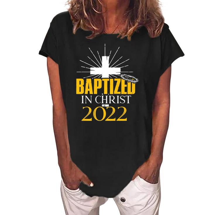 Baptized In Christ 2022  Christian Tee Baptism Faith  Women's Loosen Crew Neck Short Sleeve T-Shirt