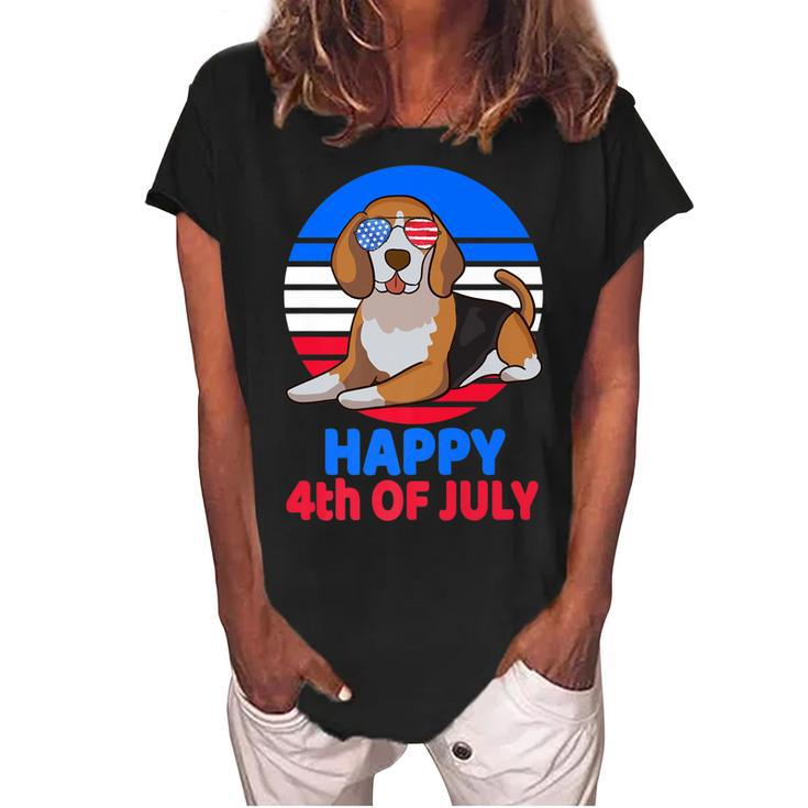 Beagle 4Th Of July For Beagle Lover Beagle Mom Dad July 4Th   Women's Loosen Crew Neck Short Sleeve T-Shirt