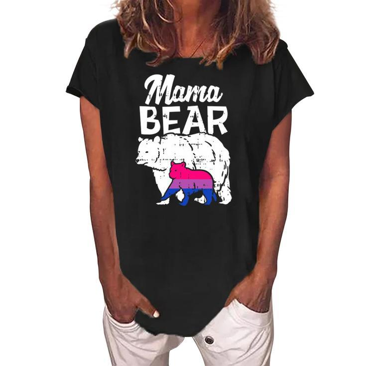 Bisexual Pride Mama Bear Bi Flag Lgbtq Mom Ally Women Gifts Women's Loosen Crew Neck Short Sleeve T-Shirt