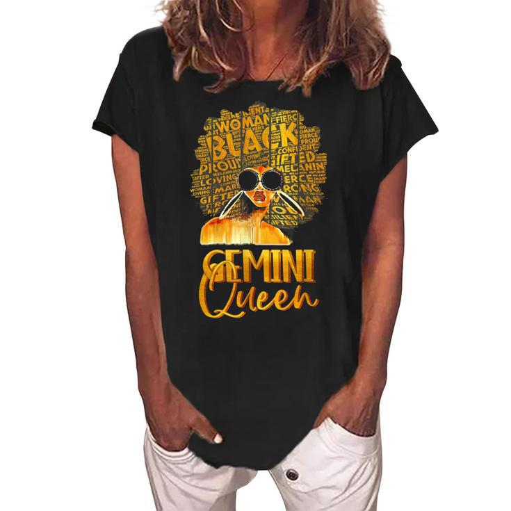 Black Women Afro Hair Art Gemini Queen Gemini Birthday  Women's Loosen Crew Neck Short Sleeve T-Shirt