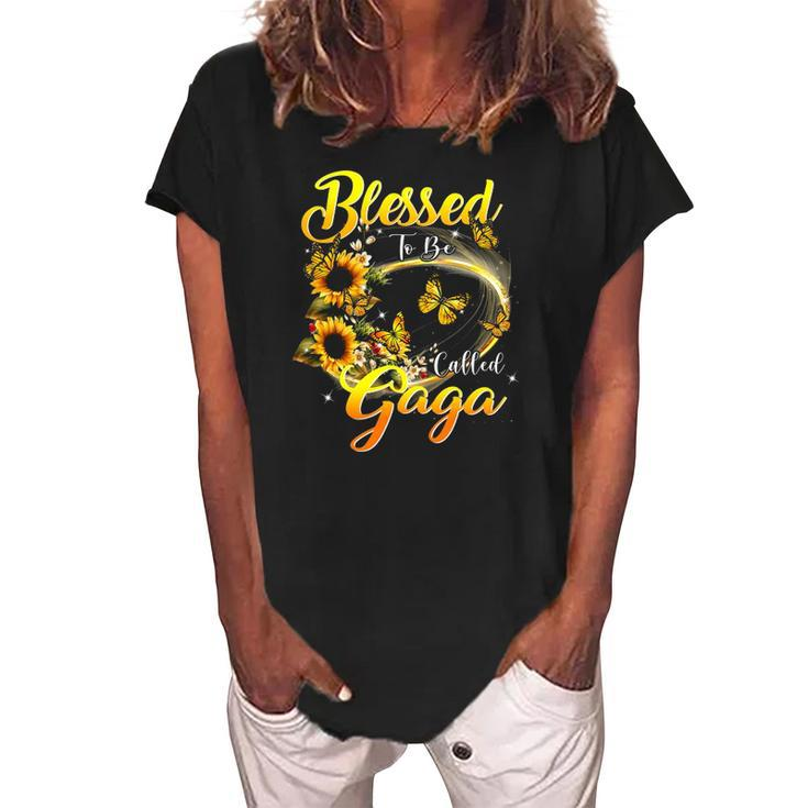 Blessed To Be Called Gaga  Sunflower Lovers Grandma Women's Loosen Crew Neck Short Sleeve T-Shirt