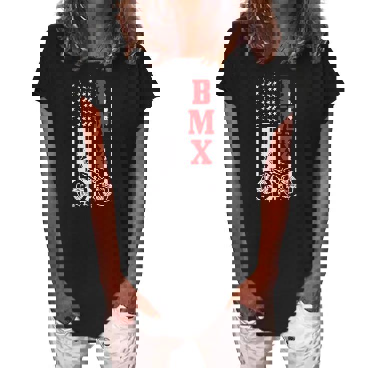 Bmx American Flag Patriotic Bike Gift Men Women Boys Kids Women's Loosen Crew Neck Short Sleeve T-Shirt