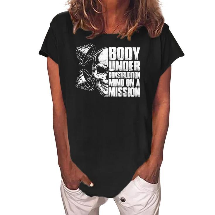 Body Under Construction Mind On A Mission Fitness Lovers Women's Loosen Crew Neck Short Sleeve T-Shirt