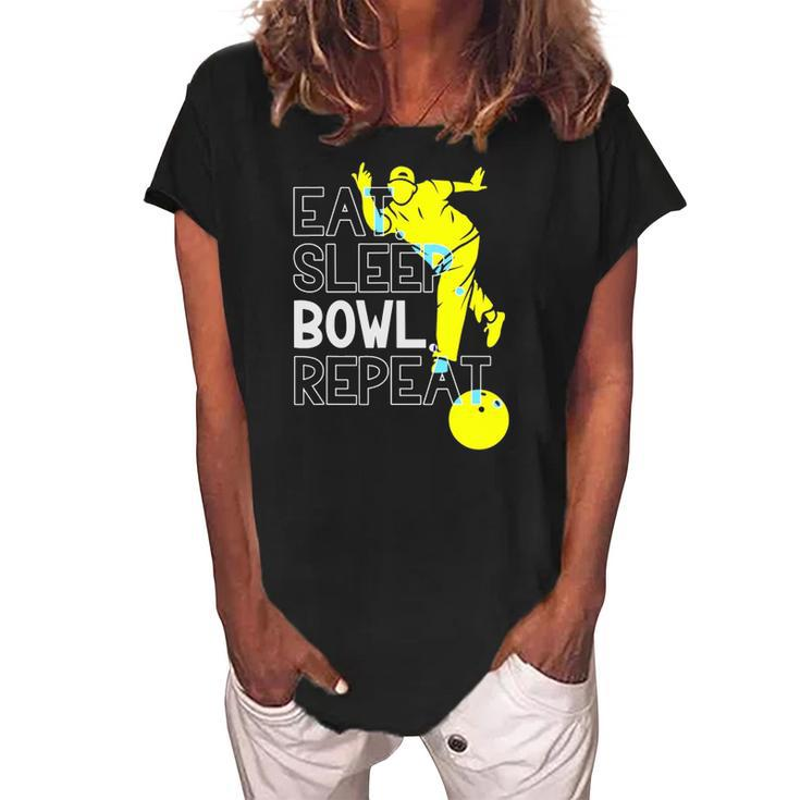 Bowling Eat Sleep Bowl Repeat Women's Loosen Crew Neck Short Sleeve T-Shirt