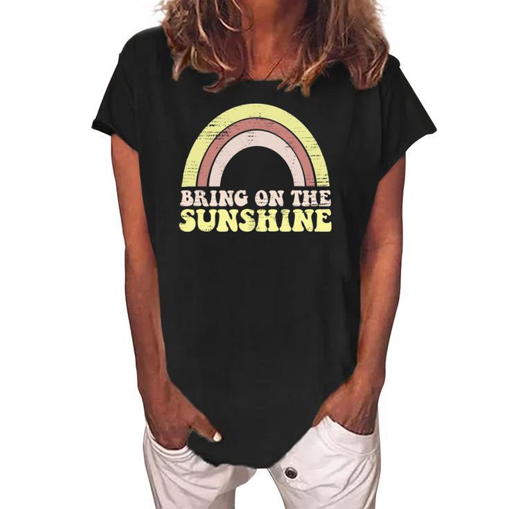 Bring On The Sunshine Distressed Graphic Tee Women Rainbow Women's Loosen Crew Neck Short Sleeve T-Shirt