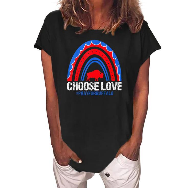 Buffalo Strong Choisissez Lamour Priez Pour Buffalo Rainbow Women's Loosen Crew Neck Short Sleeve T-Shirt