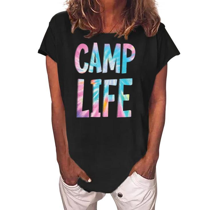 Camp Life Tie-Die Summer Top For Girls Summer Camp Tee Women's Loosen Crew Neck Short Sleeve T-Shirt