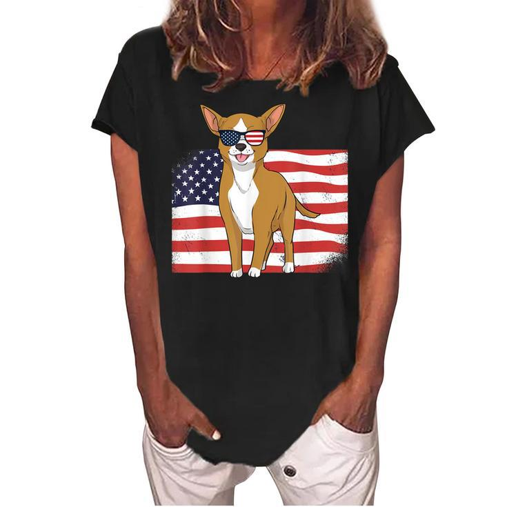 Chihuahua Dad & Mom American Flag 4Th Of July Usa Funny Dog  Women's Loosen Crew Neck Short Sleeve T-Shirt