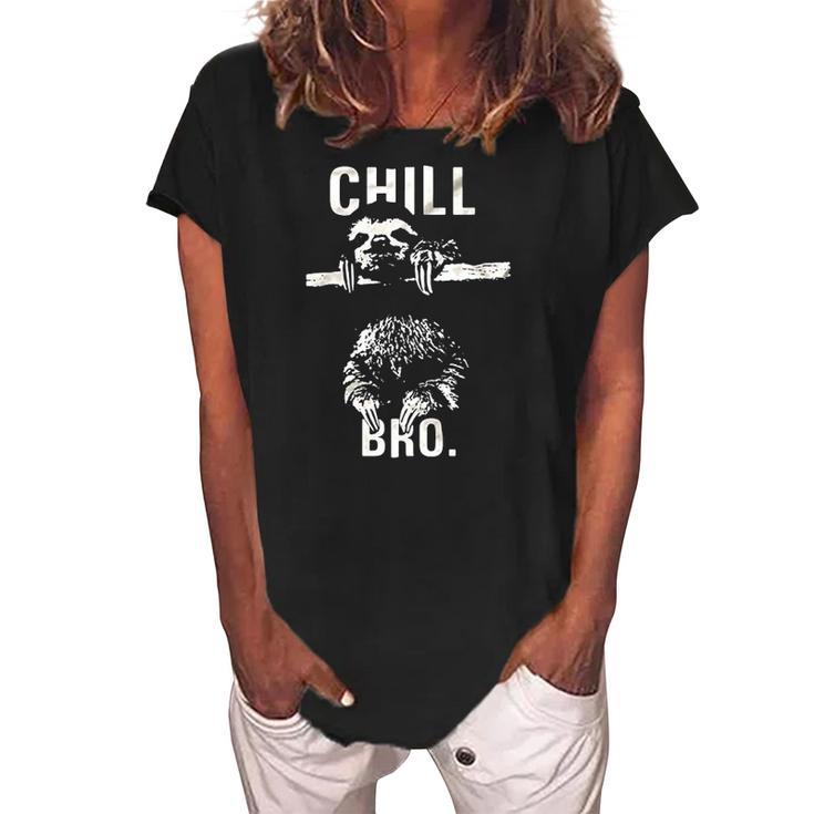 Chill Bro Cool Sloth On Tree Women's Loosen Crew Neck Short Sleeve T-Shirt