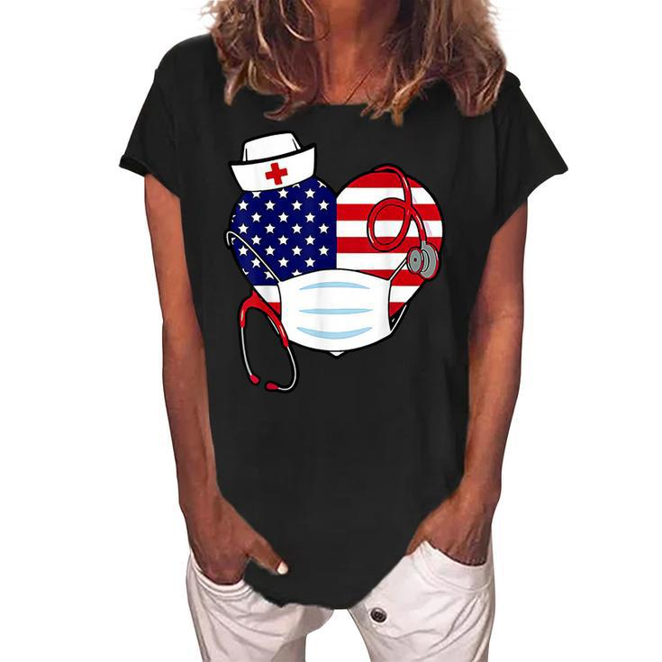 Christmas Nurse America Heart 4Th Of July Of Nurse Fun  Women's Loosen Crew Neck Short Sleeve T-Shirt