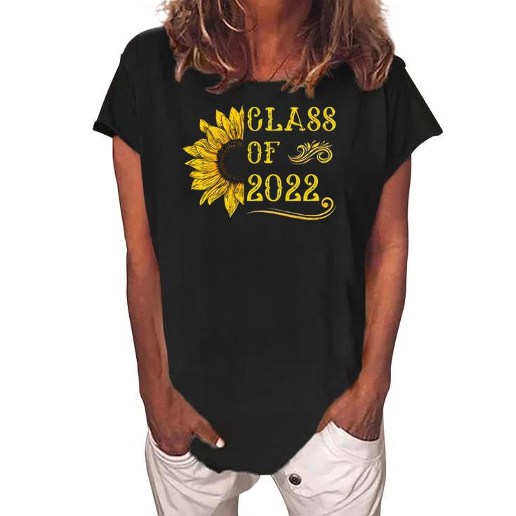 Class Of 2022 Sunflower  Graduation Senior Graduate 22  Women's Loosen Crew Neck Short Sleeve T-Shirt