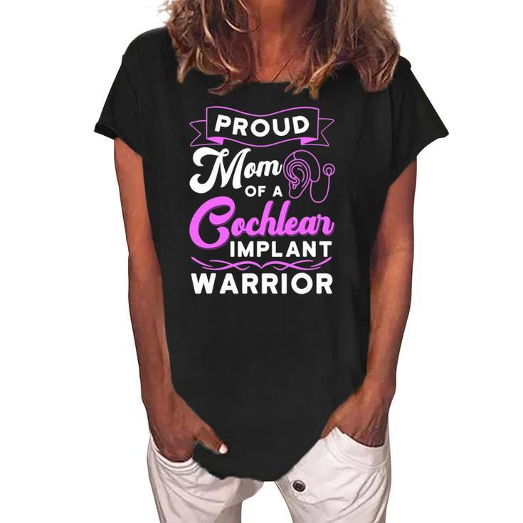 Cochlear Implant Support Proud Mom Hearing Loss Awareness Women's Loosen Crew Neck Short Sleeve T-Shirt