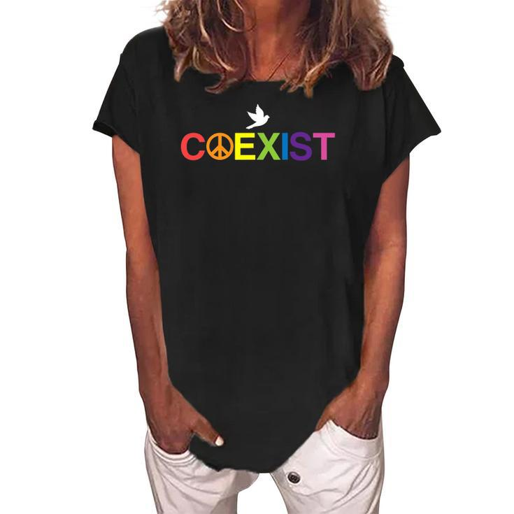 Coexist Equality Dove Freedom Lgbt Pride Rainbow Women's Loosen Crew Neck Short Sleeve T-Shirt