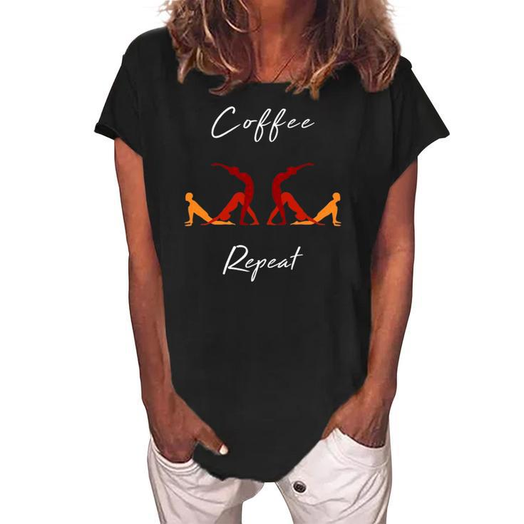 Coffee Yoga Repeat Workout Fitness Women's Loosen Crew Neck Short Sleeve T-Shirt