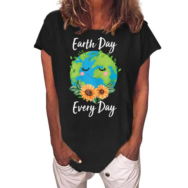 Cool Earth Day Sunflower Quote Earth Day  For Kids  Women's Loosen Crew Neck Short Sleeve T-Shirt