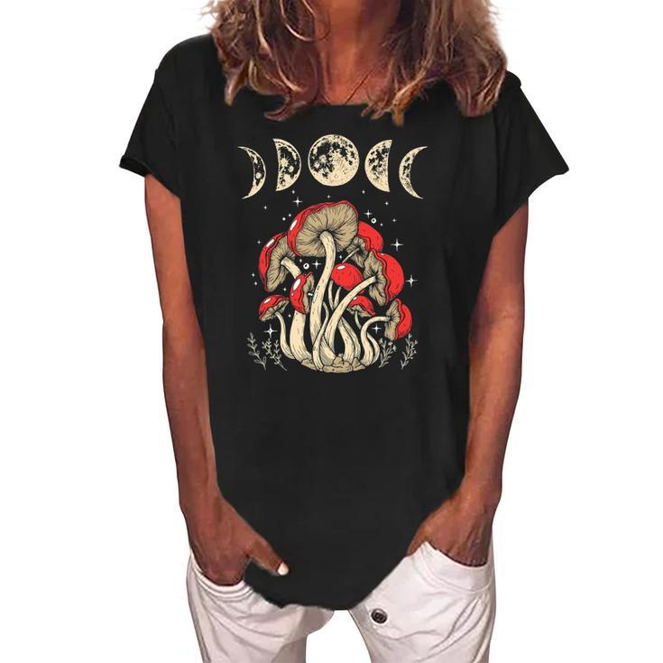 Cottagecore Mushrooms Dark Academia Goblincore Aesthetic Women's Loosen Crew Neck Short Sleeve T-Shirt