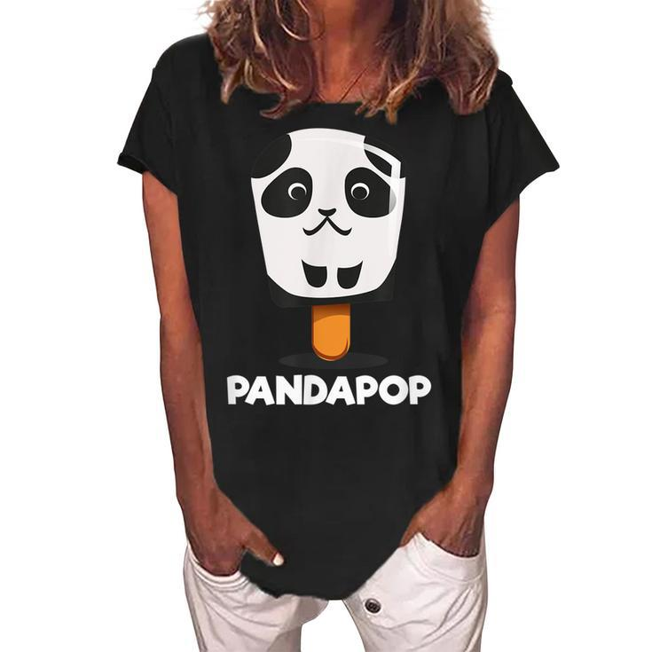 Cute Cartoon Panda Baby Bear Popsicle Panda Birthday Gift  Women's Loosen Crew Neck Short Sleeve T-Shirt