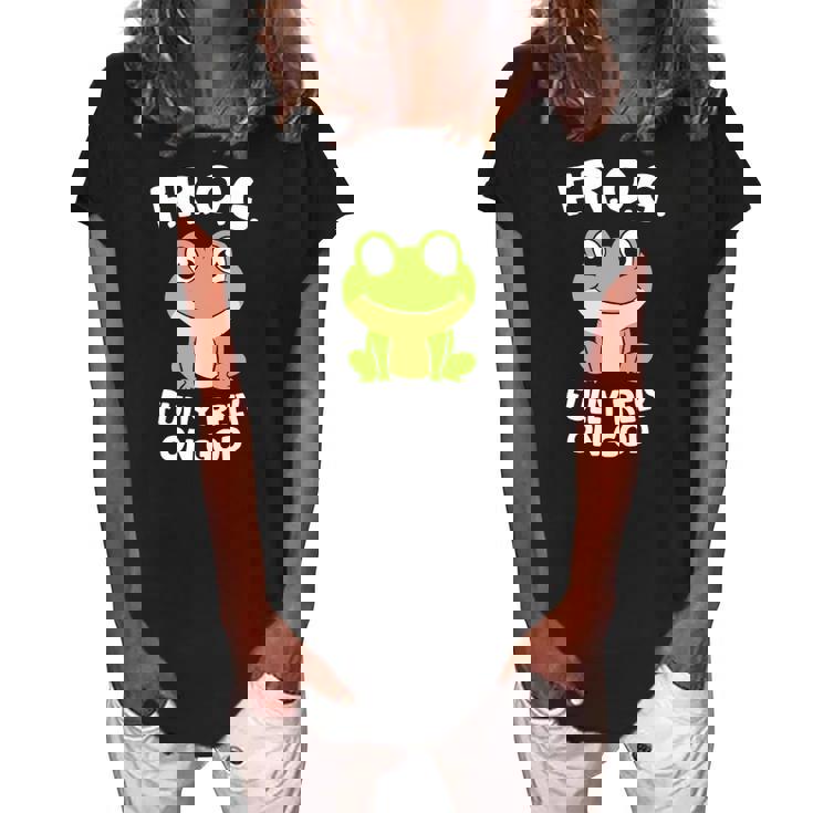 Cute Frog Fully Rely On God Christian Frog  Women's Loosen Crew Neck Short Sleeve T-Shirt