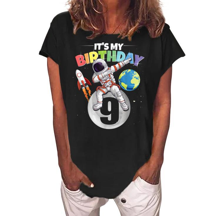 Dabbing Astronaut 9Th Birthday Boy Girl 9 Years 2013  Women's Loosen Crew Neck Short Sleeve T-Shirt