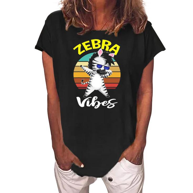 Dabbing Zebra Vibes Zoo Animal Gifts For Men Women Kids Women's Loosen Crew Neck Short Sleeve T-Shirt