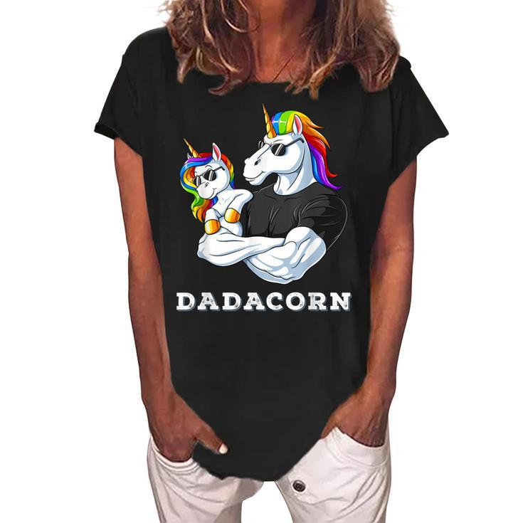 Dadacorn Unicorn Dad Of The Birthday Girl Princess Daughter  Women's Loosen Crew Neck Short Sleeve T-Shirt