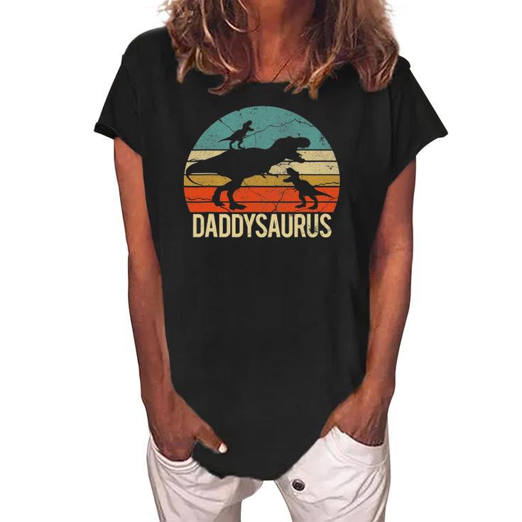 Daddy Dinosaur Daddysaurus Two Kids Christmas Gifts For Da Women's Loosen Crew Neck Short Sleeve T-Shirt