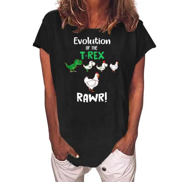 Evolution Of Therex Rawr Chicken Dinosaur Funny Gifts Women's Loosen Crew Neck Short Sleeve T-Shirt