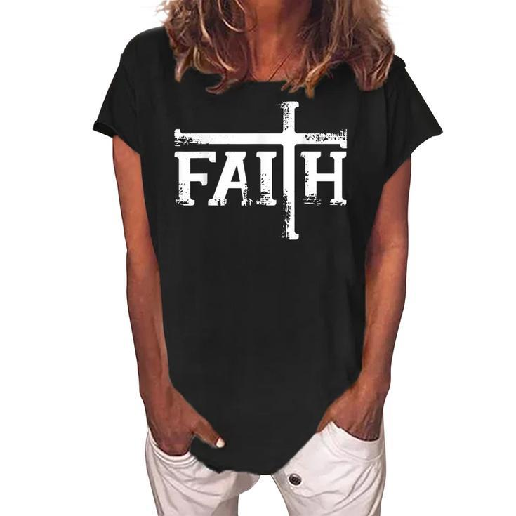 Faith Cross  Christian T  For Men Women Kids  Women's Loosen Crew Neck Short Sleeve T-Shirt