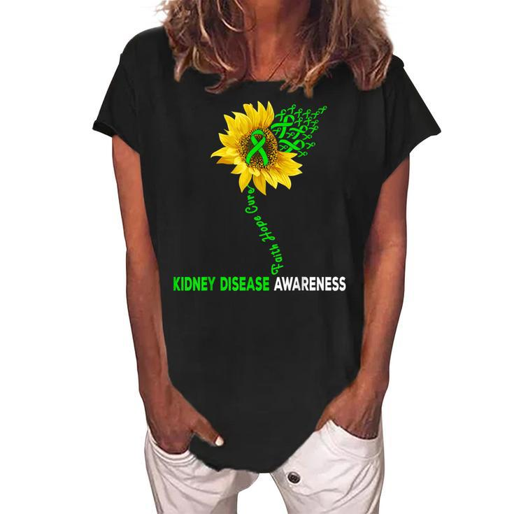 Faith Hope Cure Kidney Disease Sunflower Puzzle Pieces  Women's Loosen Crew Neck Short Sleeve T-Shirt