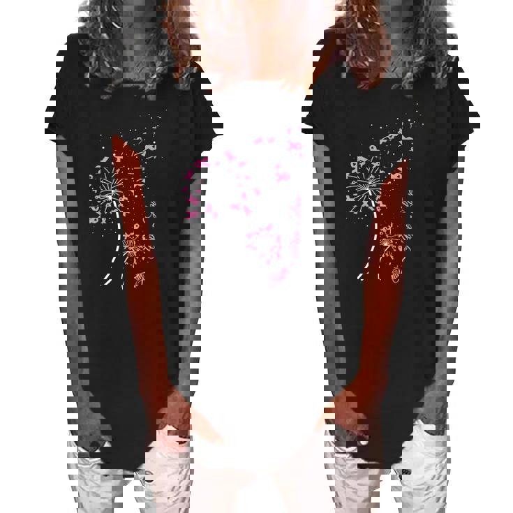 Faith Hope Love Breast Cancer Dandelion Flower Breast Cancer Women's Loosen Crew Neck Short Sleeve T-Shirt