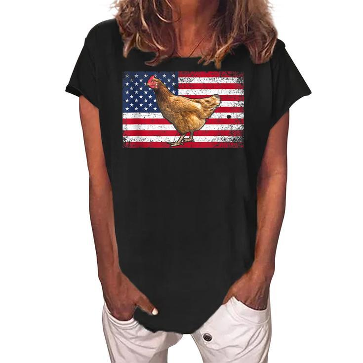 Farmer Dad 4Th Of July Patriotic  Chicken Daddy V2V3 Women's Loosen Crew Neck Short Sleeve T-Shirt