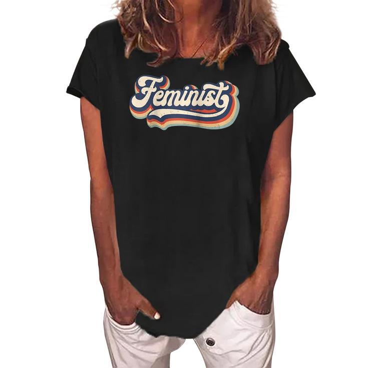 Feminist - Retro 70S Vintage Rainbow - Feminism Gift Raglan Baseball Tee Women's Loosen Crew Neck Short Sleeve T-Shirt