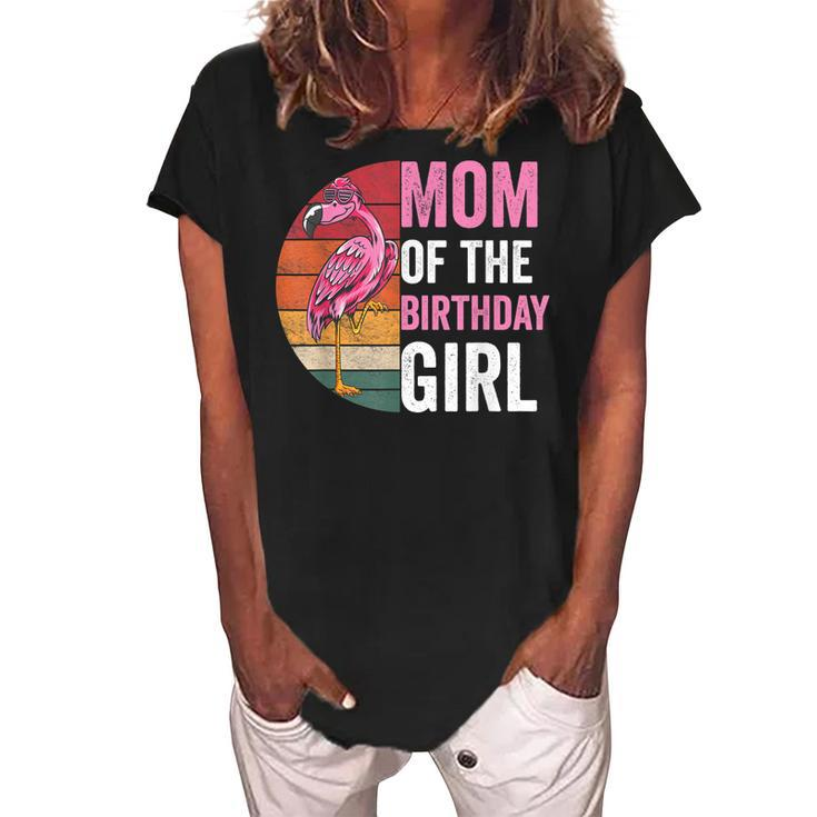 Flamingo Mom Of The Birthday Girl Matching Birthday Outfit  Women's Loosen Crew Neck Short Sleeve T-Shirt