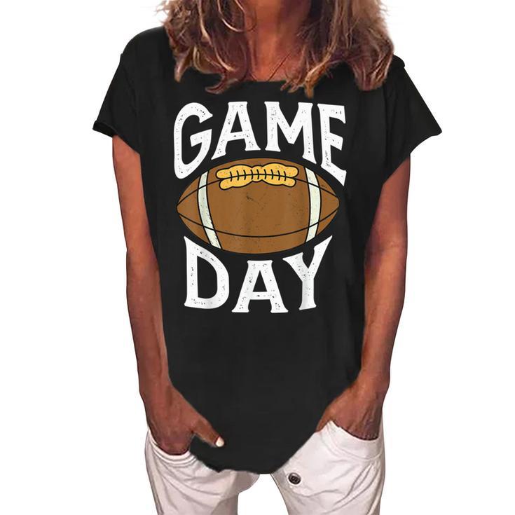 Football Player Vintage Game Day Women's Loosen Crew Neck Short Sleeve T-Shirt