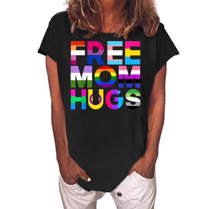 Free Mom Hugs  Rainbow Lgbtq Lgbt Pride Month  Women's Loosen Crew Neck Short Sleeve T-Shirt