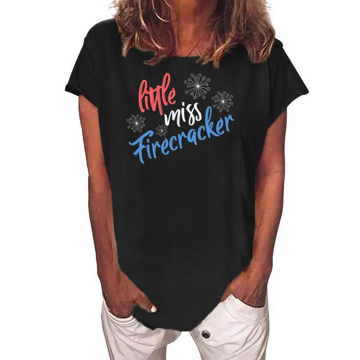 Funny 4Th Of July Usa Little Miss Firecracker Fireworks Women's Loosen Crew Neck Short Sleeve T-Shirt
