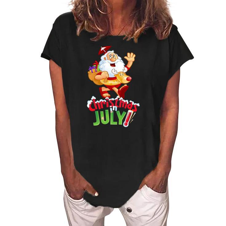 Funny Christmas In July  Summer Reindeer Float Xmas Women's Loosen Crew Neck Short Sleeve T-Shirt