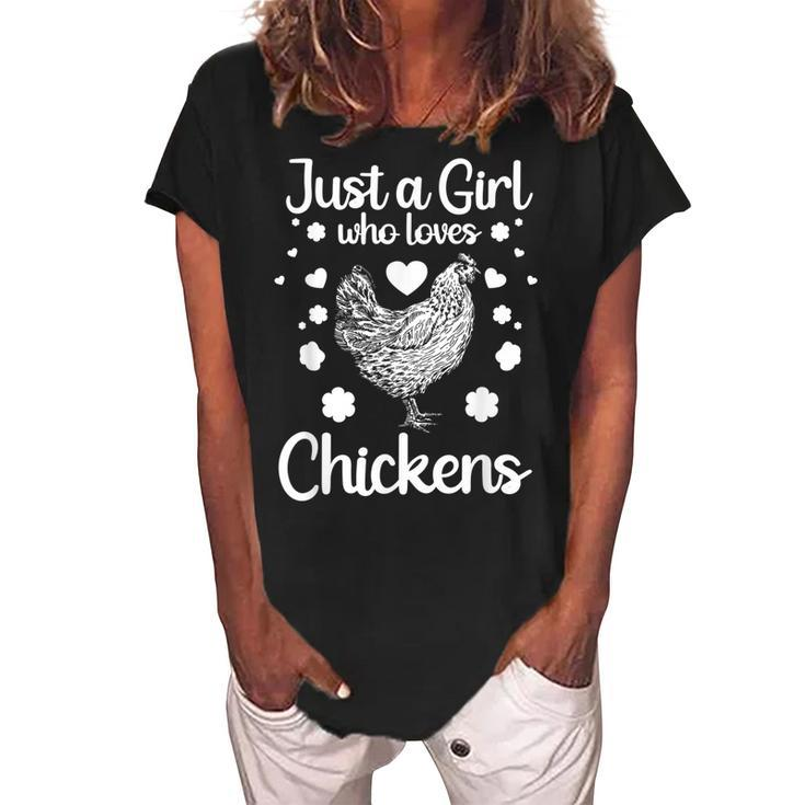 Funny Girl Chicken Design For Kids Women Mom Chicken Lover  Women's Loosen Crew Neck Short Sleeve T-Shirt
