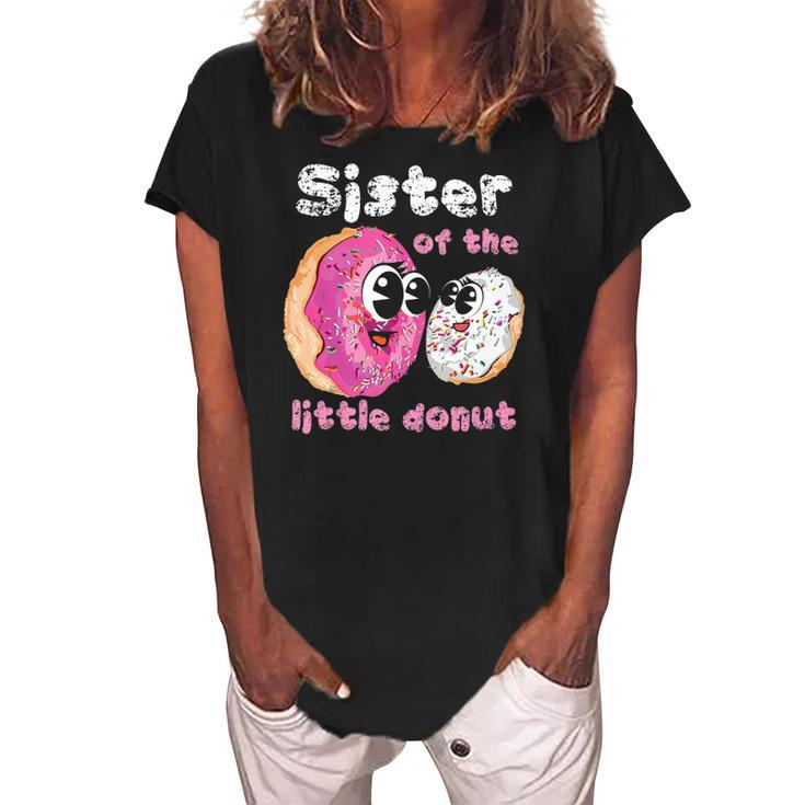 Funny Sister Donut Gift Pregnancy Announcement Women Girls  Women's Loosen Crew Neck Short Sleeve T-Shirt
