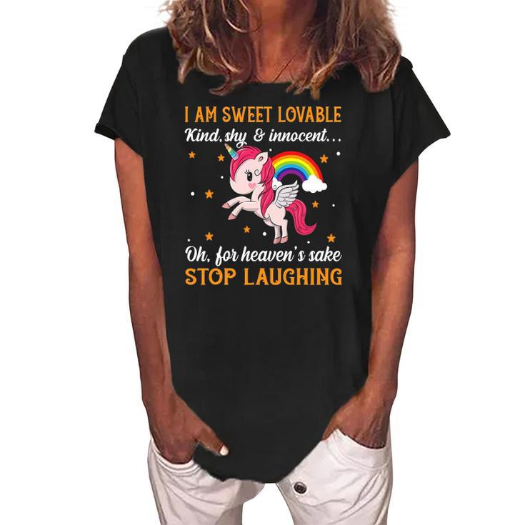 Funny Unicorn Kind Rainbow Graphic Plus Size Women's Loosen Crew Neck Short Sleeve T-Shirt
