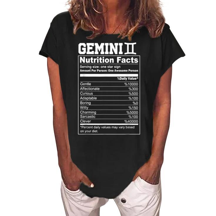 Funny Zodiac Gemini Nutrition Facts Gemini Birthday Women  Women's Loosen Crew Neck Short Sleeve T-Shirt