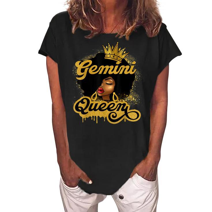 Gemini Queen Birthday Girl Afro Woman Black Queen Zodiac  Women's Loosen Crew Neck Short Sleeve T-Shirt