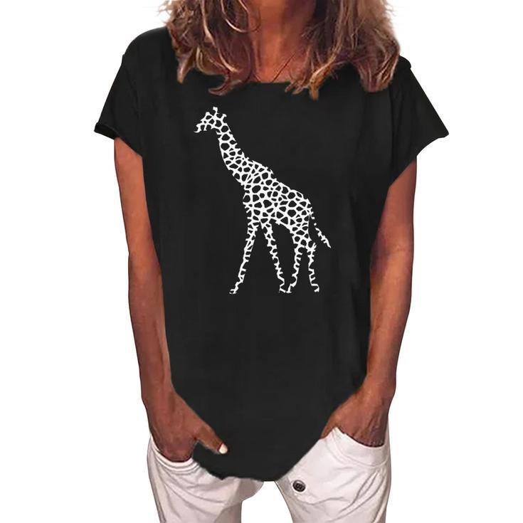 Giraffe White Pattern Graphic Animal Print Women's Loosen Crew Neck Short Sleeve T-Shirt
