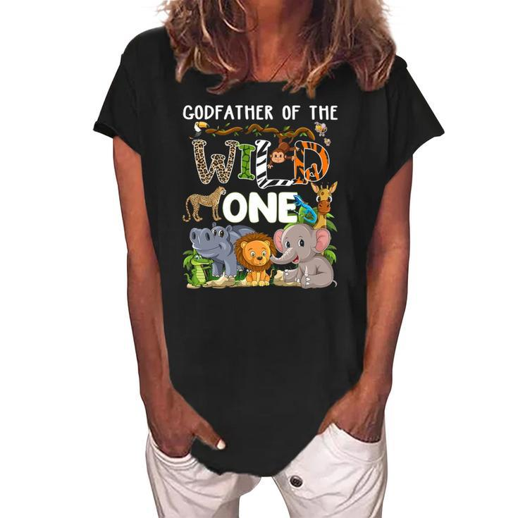 Godfather Of The Wild One Zoo Theme Birthday Safari Jungle Women's Loosen Crew Neck Short Sleeve T-Shirt